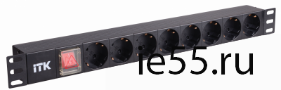 ITK PDU 8 розеток нем. ст, с LED выкл, 1U, без шнура, вх. С14